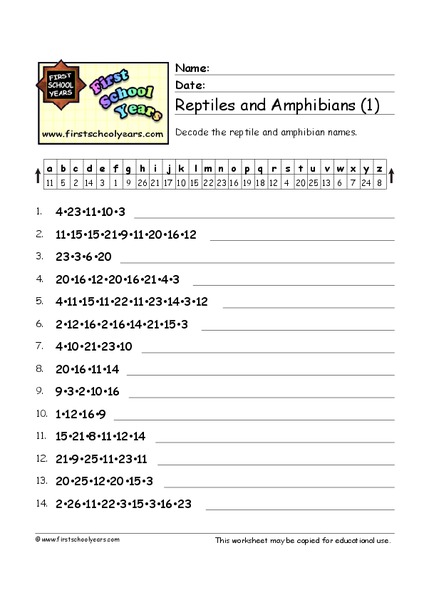 Reptiles and Amphibians (1) Worksheet