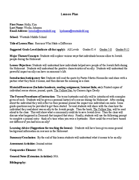 Rescuers Who Made a Difference Lesson Plan