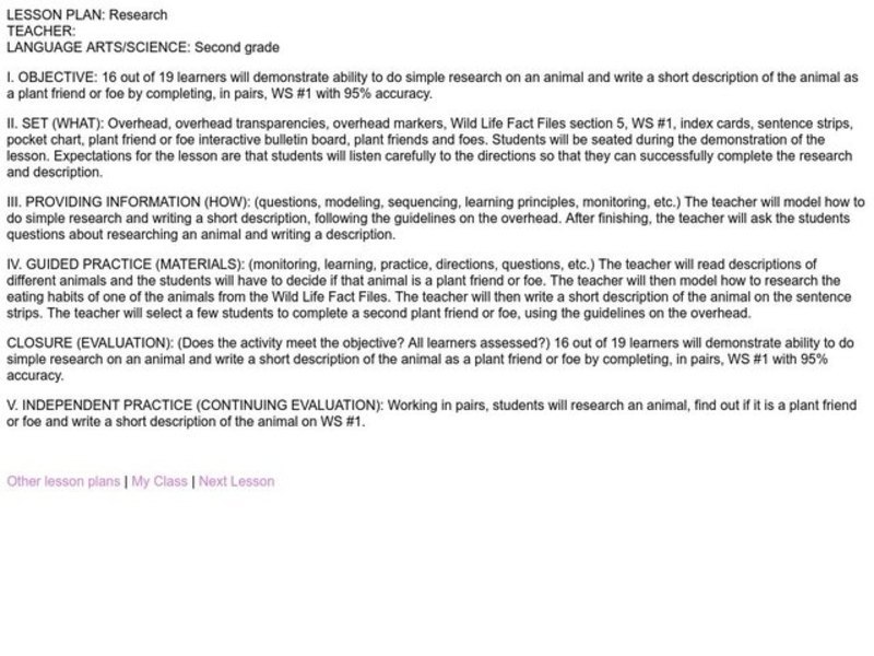Research Lesson Plan