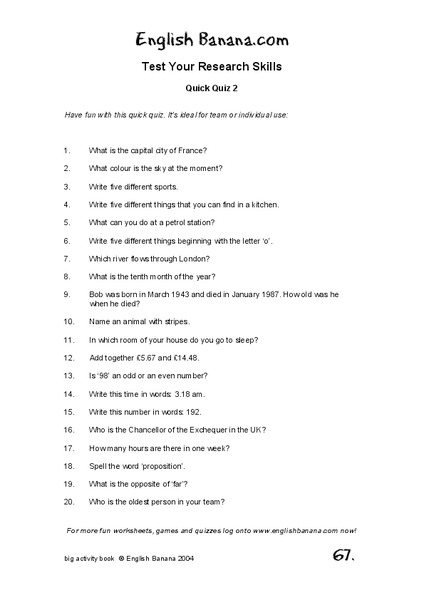 Research Skills Worksheet