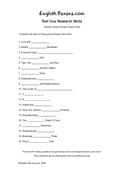 Research Skills Worksheet