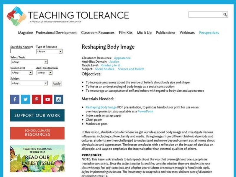 Reshaping Body Image Lesson Plan