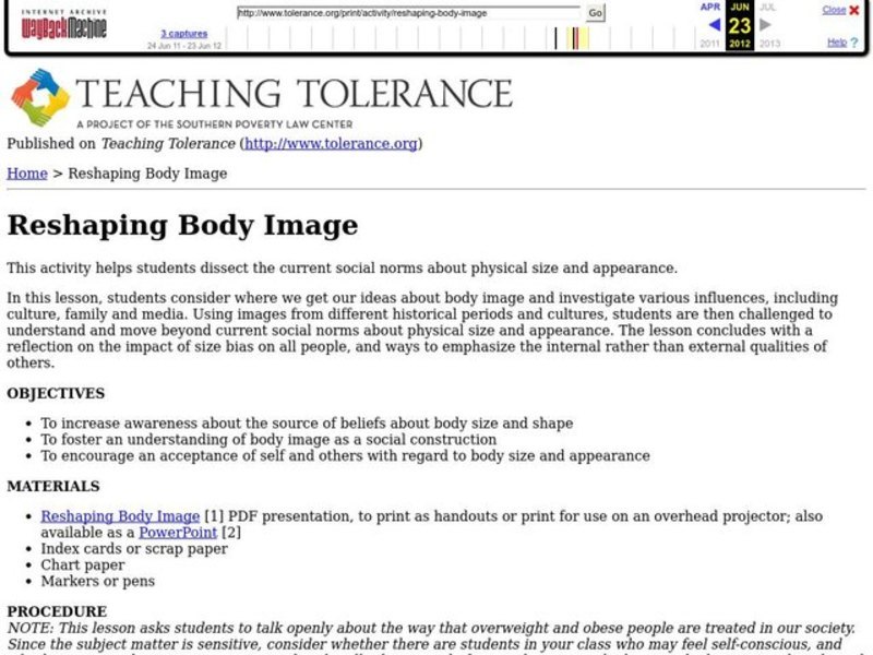 Reshaping Body Image Lesson Plan