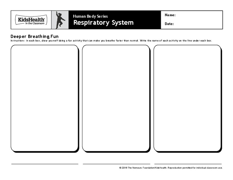 Handout: Respiratory System (PreK to Grade 2) Worksheet