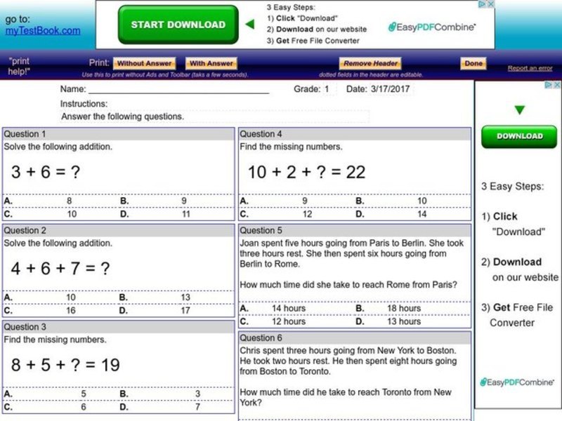 Addition equations Worksheet