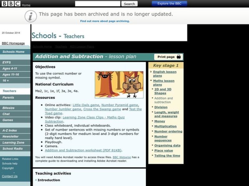 Addition and Subtraction Lesson Plan