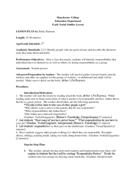 Responsibility Lesson Plan