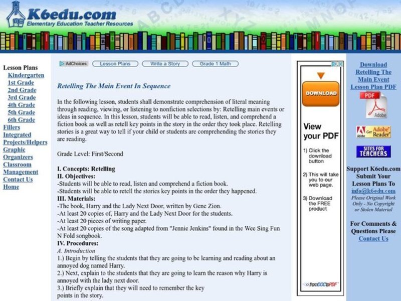 Retelling the Main Event in Sequence Lesson Plan