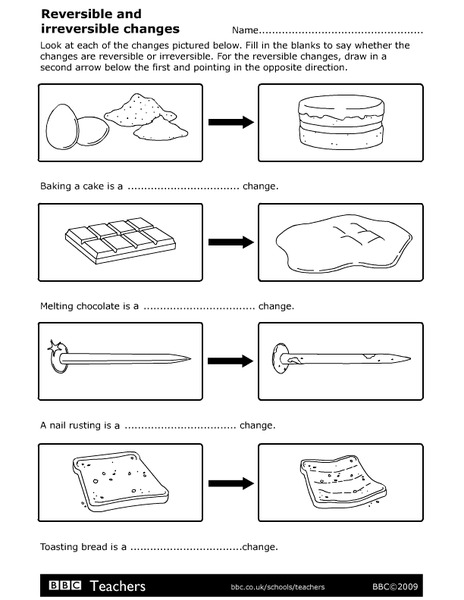 Reversible and Irreversible Changes Worksheet