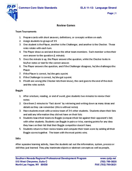 Review Games Lesson Plan