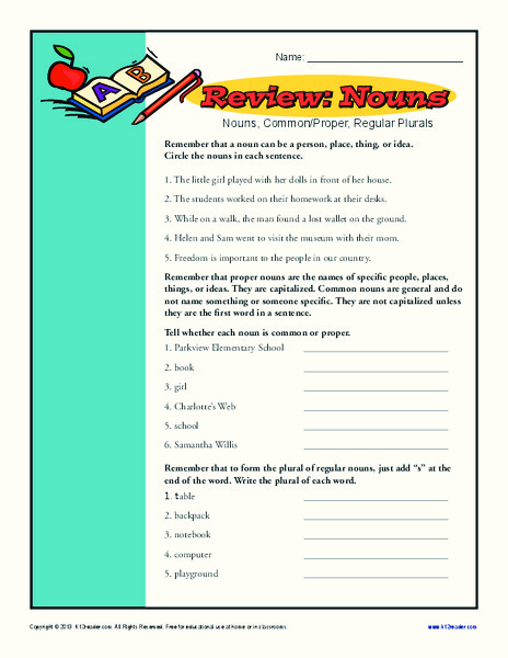 Review: Nouns Worksheet