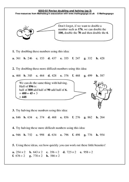 Revise Doubling and Halving Worksheet