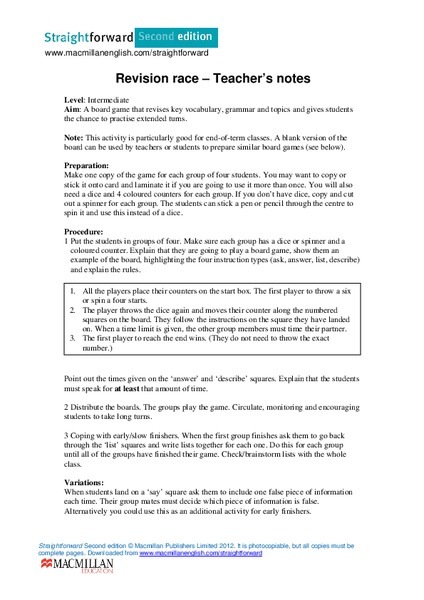 Revision Race Lesson Plan