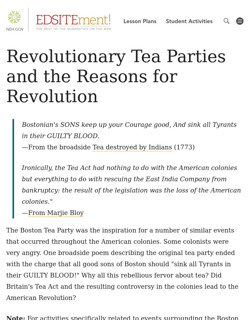 Revolutionary Tea Parties and the Reasons for Revolution Lesson Plan