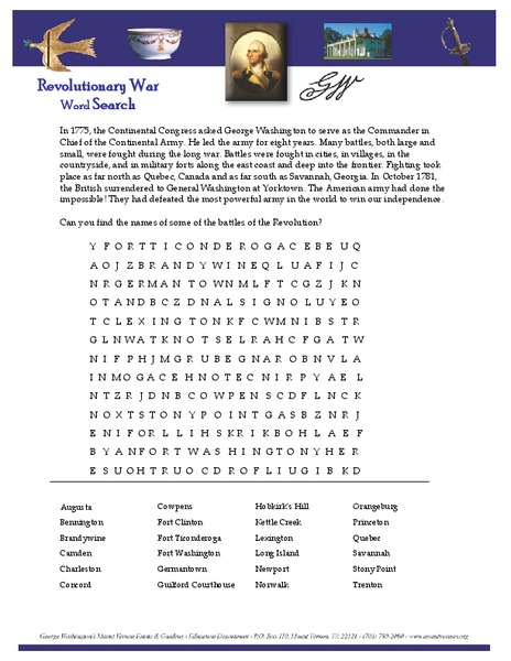 Revolutionary War Word Search Lesson Plan