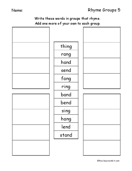 Rhyme Groups 5 Worksheet