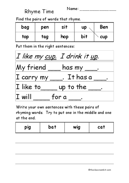Rhyme Time Worksheet