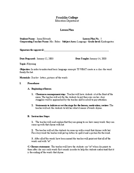 Rhyming Lesson Plan