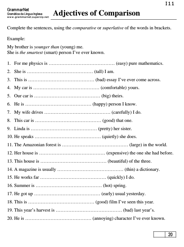 Adjectives of Comparison Worksheet