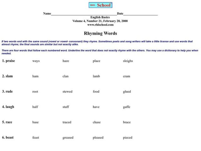 Rhyming Words Worksheet