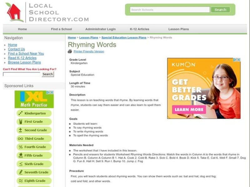 Rhyming Words Lesson Plan