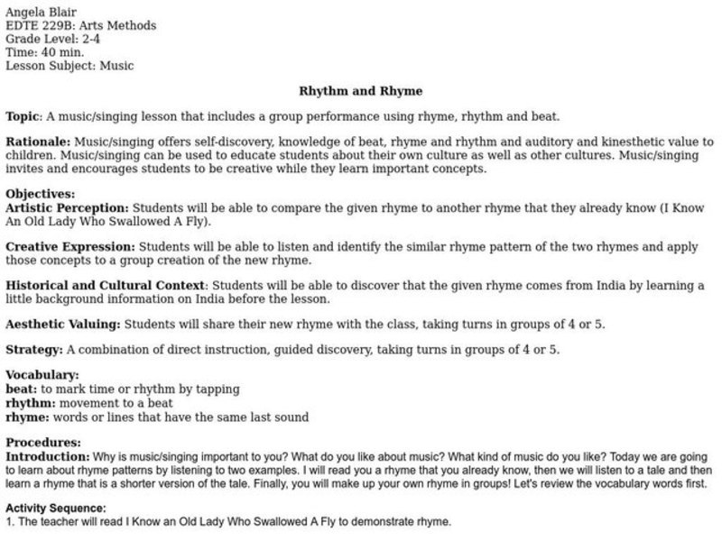 Rhythm and Rhyme Lesson Plan