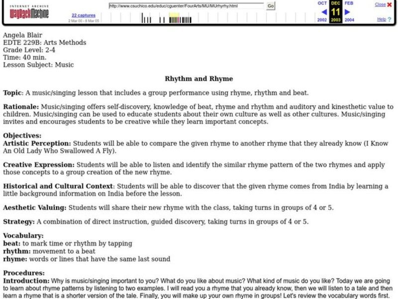 Rhythm and Rhyme Lesson Plan