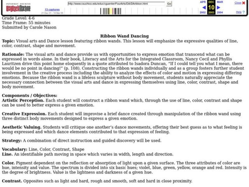 Ribbon Wand Dancing Lesson Plan