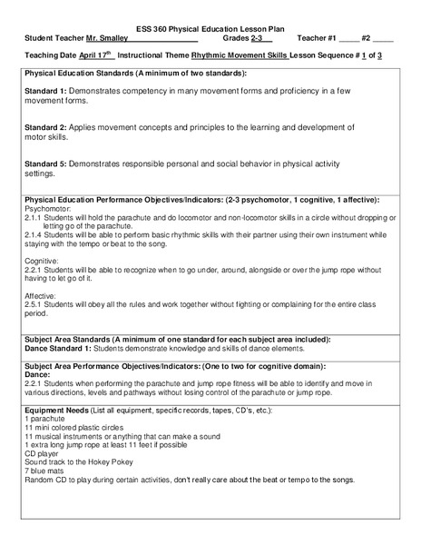 Rhythmic Movement Skills Lesson Plan