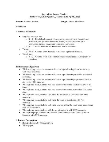 Richie's Rocket Lesson Plan