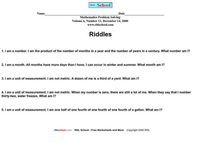 Riddles Worksheet