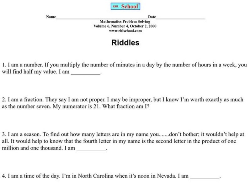 Riddles Worksheet