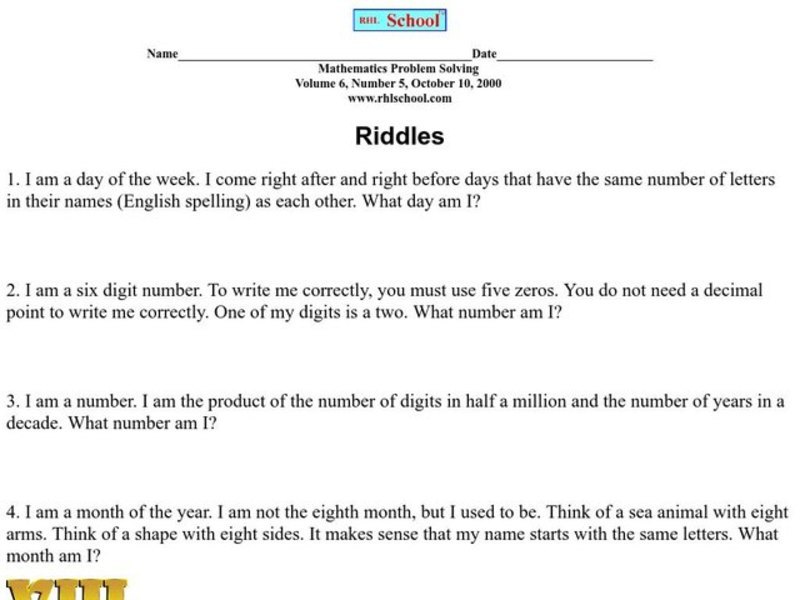 Riddles Worksheet