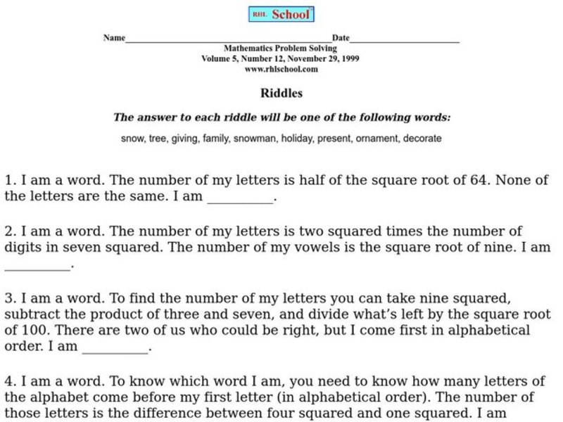 Riddles Worksheet
