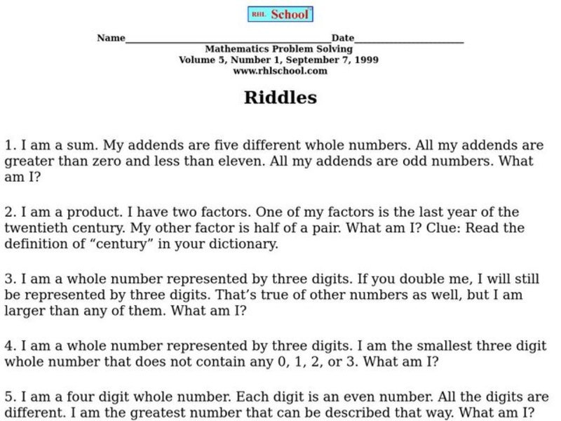 Riddles Worksheet