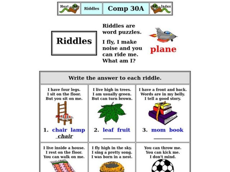 Riddles Are Word Puzzles Worksheet