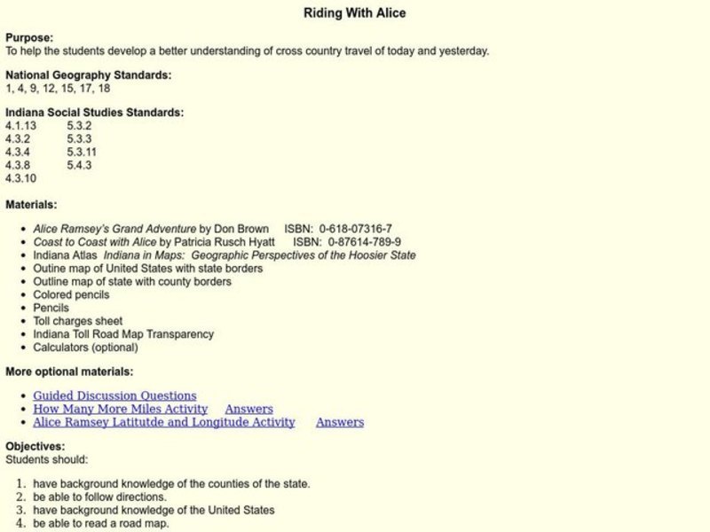 Riding With Alice Lesson Plan