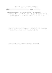 Riemann Sums Worksheet