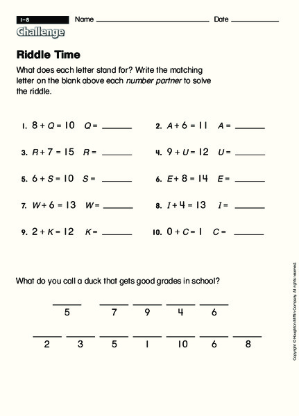 Riddle Time Worksheet