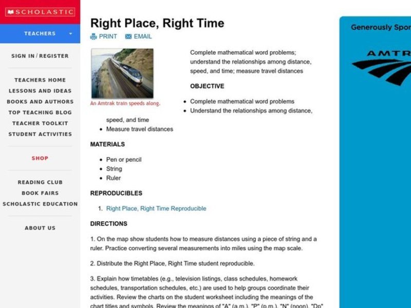 Right Place, Right Time Lesson Plan