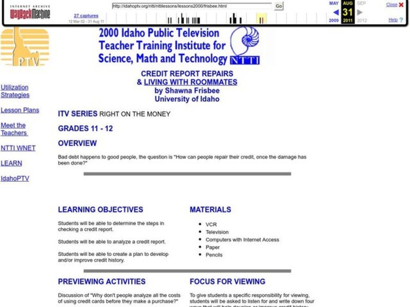 RIGHT ON THE MONEY Lesson Plan