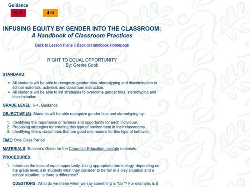 RIGHT TO EQUAL OPPORTUNITY Lesson Plan