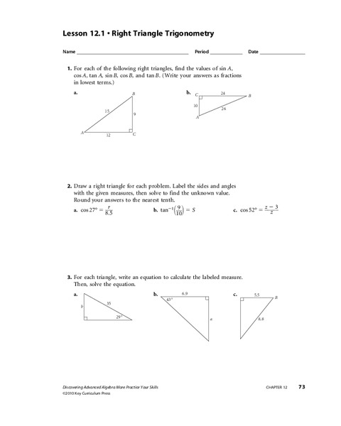 Right Triangle Trigonometry Worksheet