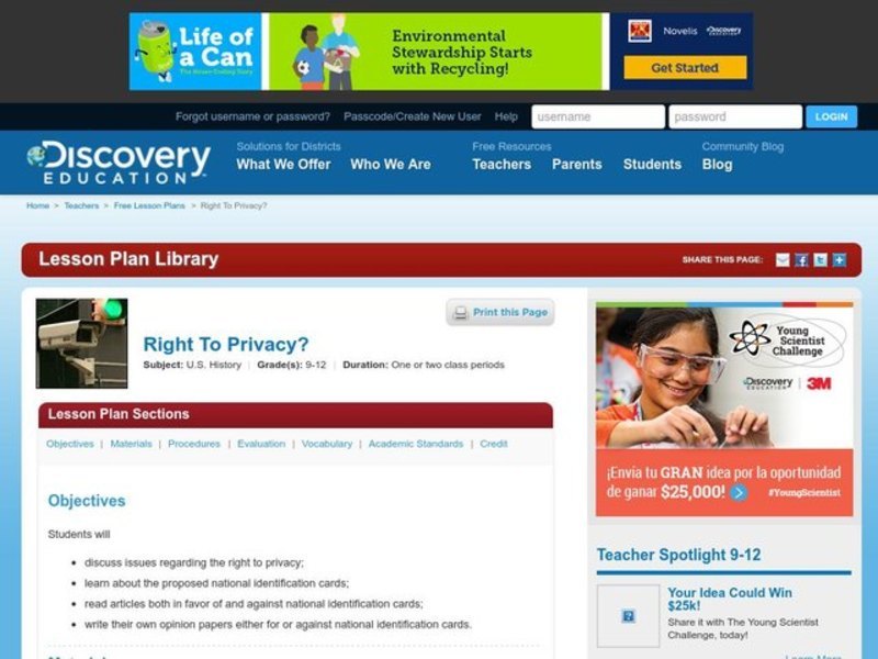 Right To Privacy? Lesson Plan