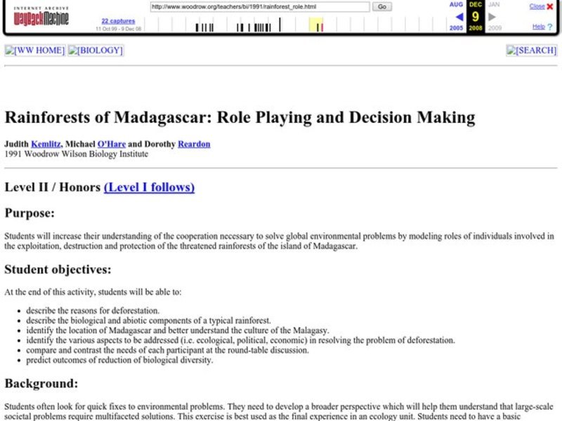 Rainforests of Madagascar: Role Playing and Decision Making Lesson Plan