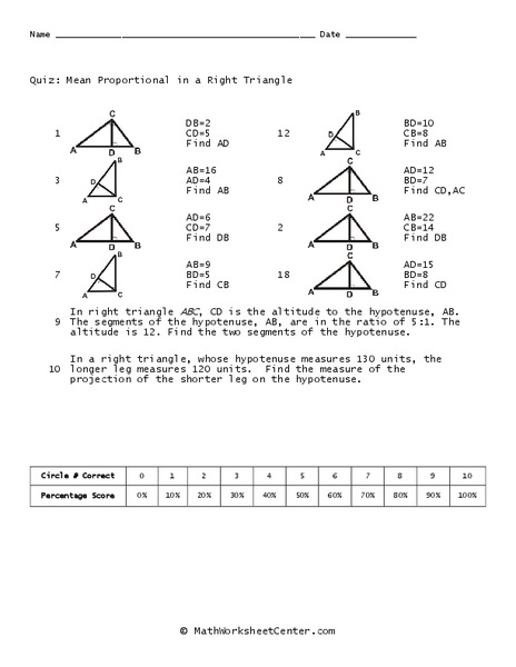 Right Triangles Worksheet