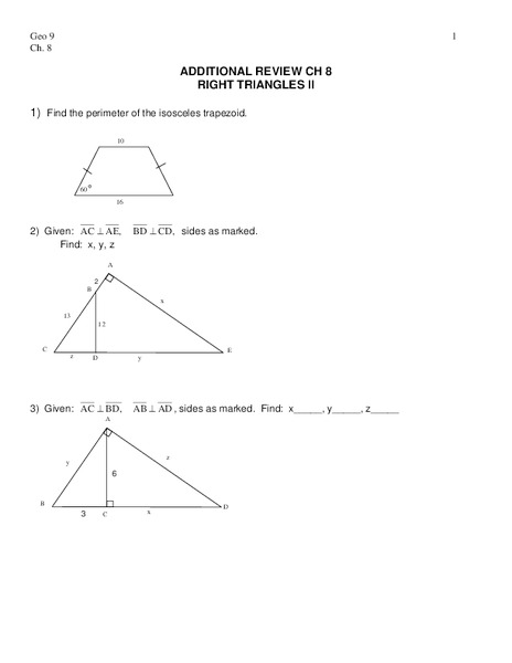 Right Triangles Worksheet