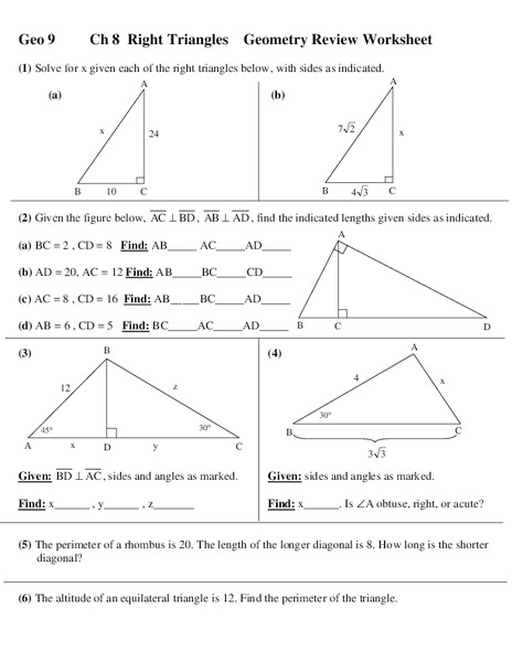 Right Triangles Worksheet