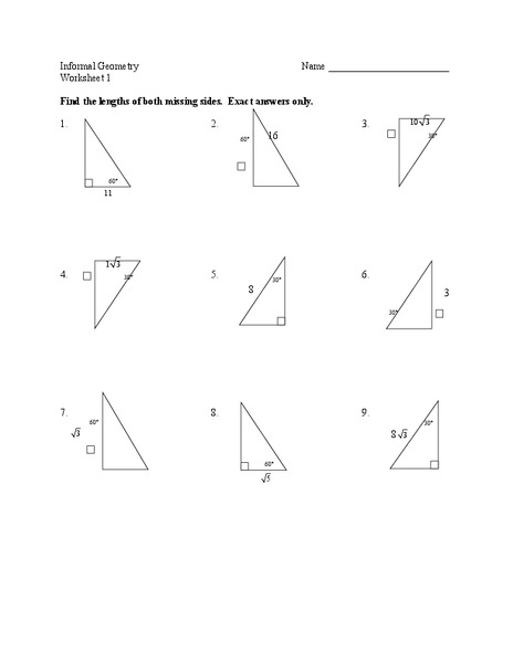 Right Triangles Worksheet