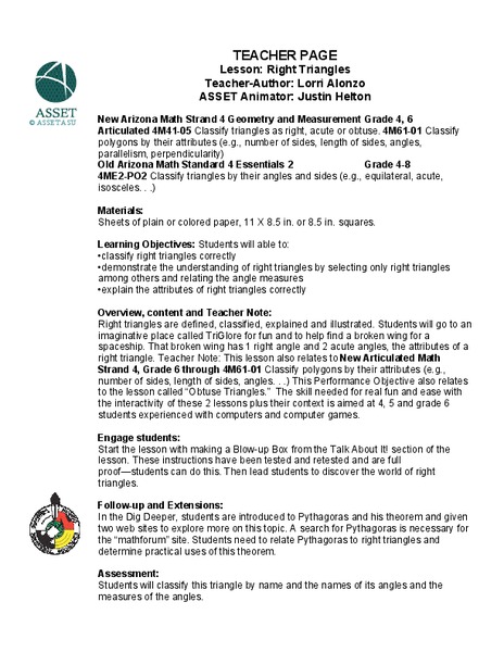 Right Triangles Lesson Plan